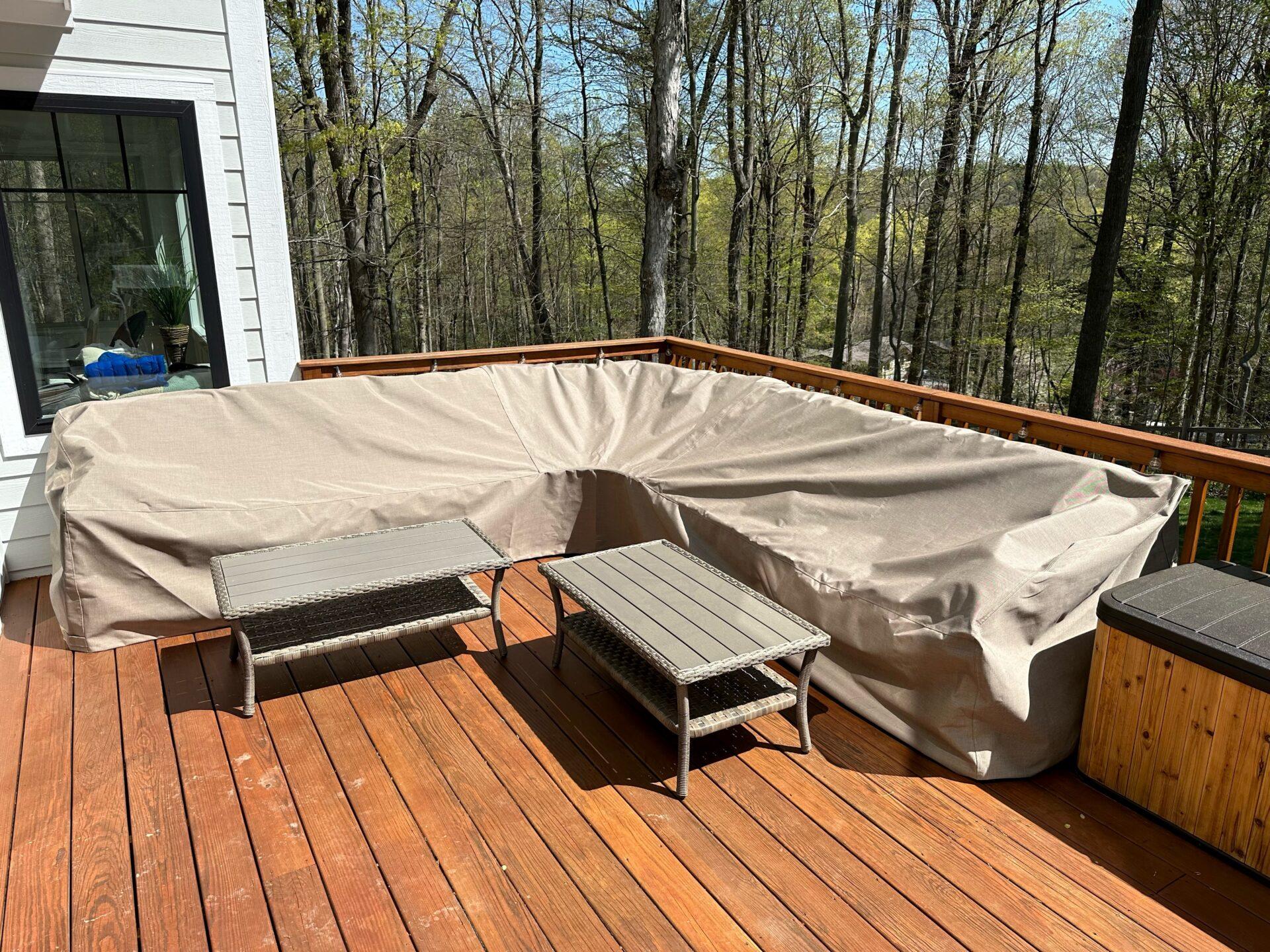 Custom L-Shaped Sectional Cover with Curved Corner - RecWater Linen Tweed