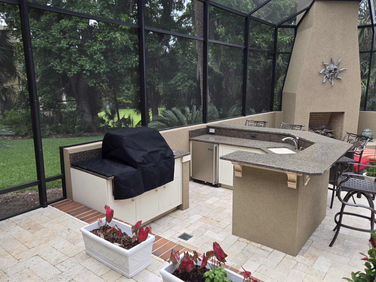Custom-Built-In-Grill-and-Side-Burner-Cover-Sunbrella-Marine-Black